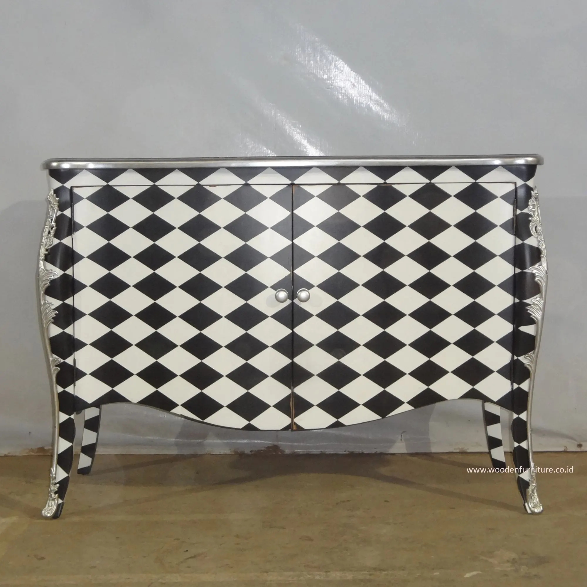 Holz buffet in Schwarz-Weiß-Checker Painted Funktion als Side board Küchen schrank für die Einrichtung von Möbeln im französischen Stil