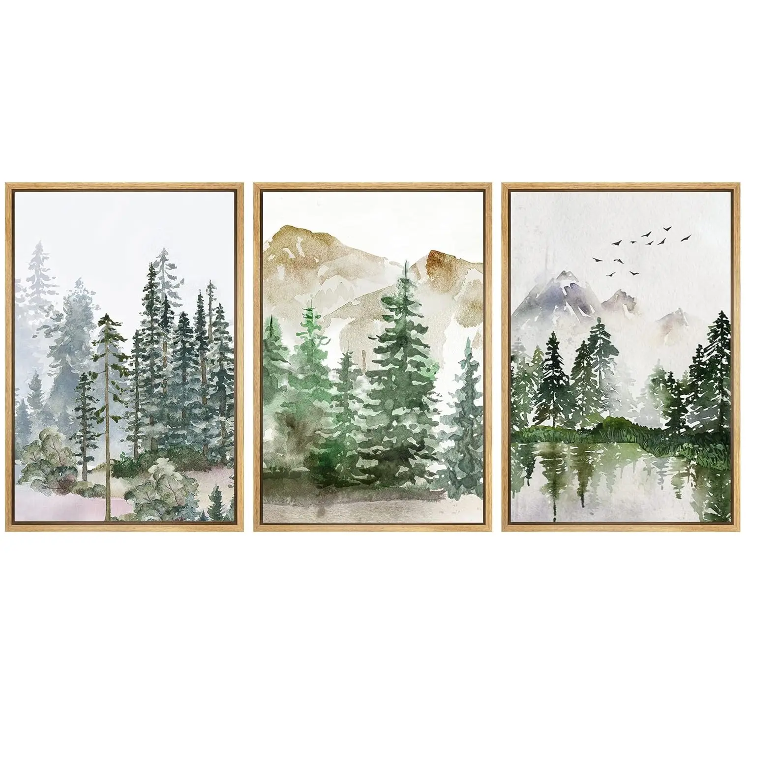 Lienzo enmarcado Conjunto de Arte de pared Pastel Cordillera Bosque Niebla Naturaleza Desierto Ilustraciones Arte moderno decorativo