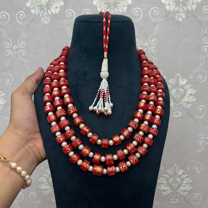 Natürliche Koralle Fass 22 Zoll 2 Schicht Perlen trend ige Halskette für Frauen Taiwan Koralle mit echten weißen Perlen Perlen Halskette Schmuck