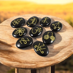 Reiki ve enerji şifa için siyah turmalin sembolü taş Set meditasyon ve çakra için kutsal geometri ve manevi semboller - Product Image 2