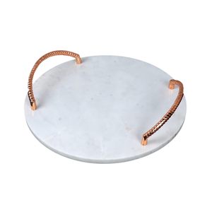 High Quality Round Marble Serving <strong>Tray</strong> Rose <strong>Gold</strong> Finish Steel Stainless Steel Metal Handle Home Use Rectangular <strong>Pattern</strong> Food - Product Image 3