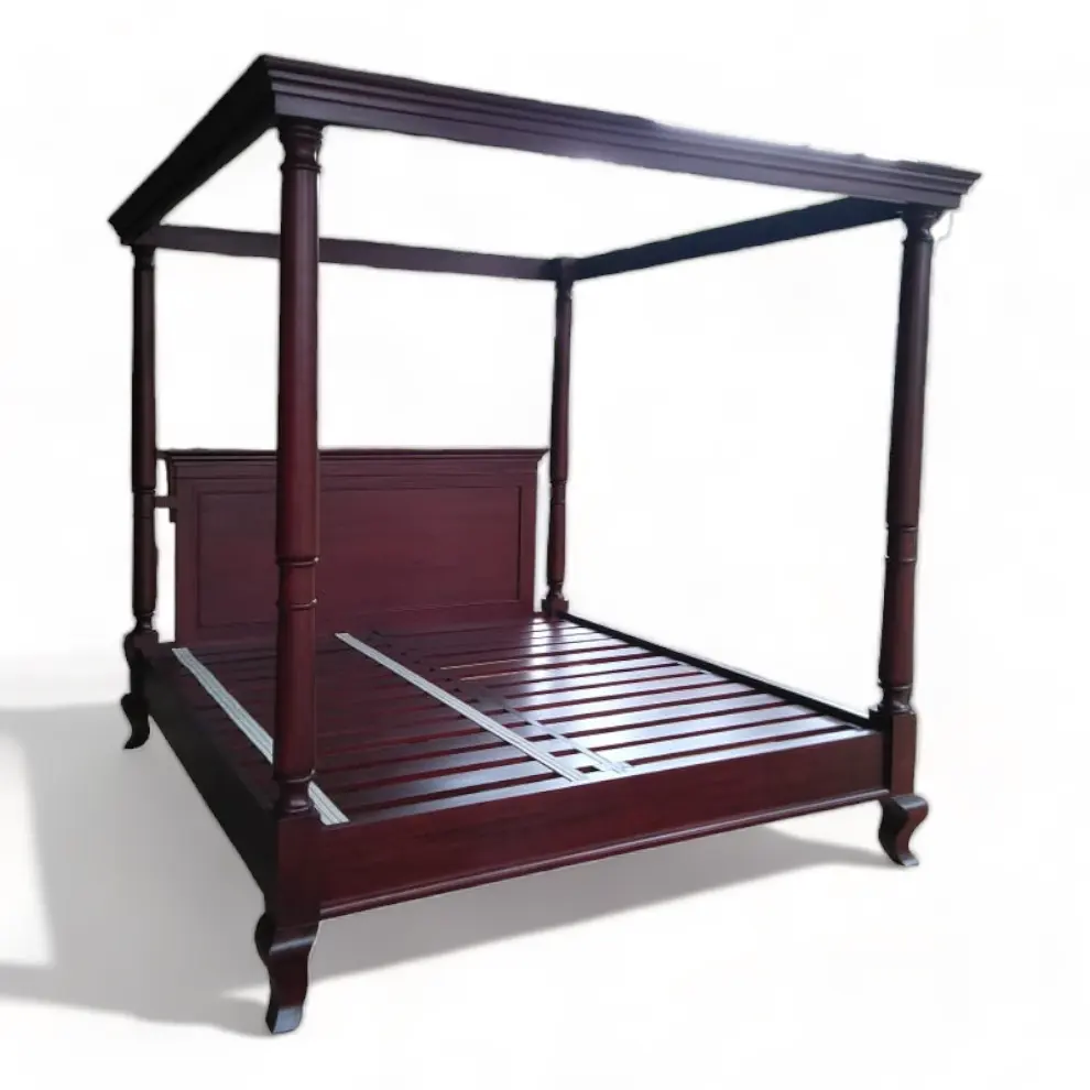 Antique French King Size Poster Bed Classic Luxurious Wooden Mahogany Platform Bed Frame with Canopy For Home Furniture Bed