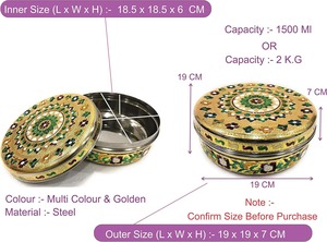 Rajshtahni meenakari thép không gỉ lưu trữ hộp rajwadi trang trí chapati/roti hộp cho trái cây khô, Sôcôla mukwwas & Quà Tặng - Product Image 5