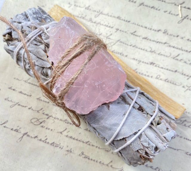 rose quartz +sage+holy wood