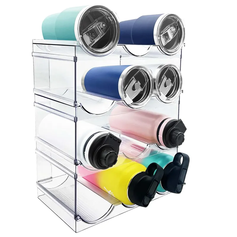 Kitchen Customized Water Bottle Storage Rack Cup and Wine Bottle Holder Plastic 2 Pack /4 Pack Stackable Water Bottle Organizer