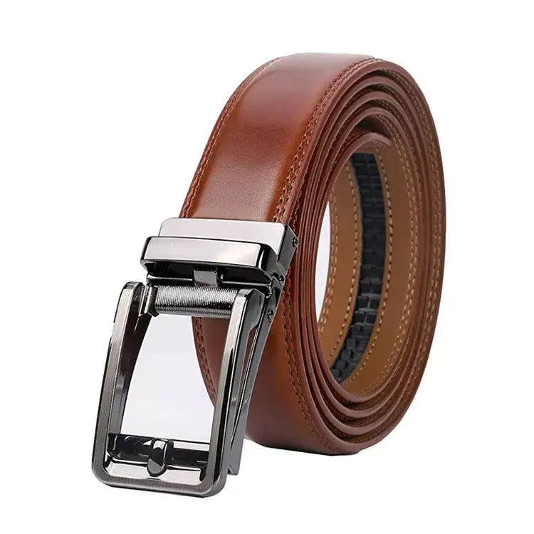 Lqbelt-cinturón con hebilla automática para hombre, venta al por mayor, en Stock, sin hebilla, OEM, cinturones personalizados de fábrica, cuero genuino, negro y rojo