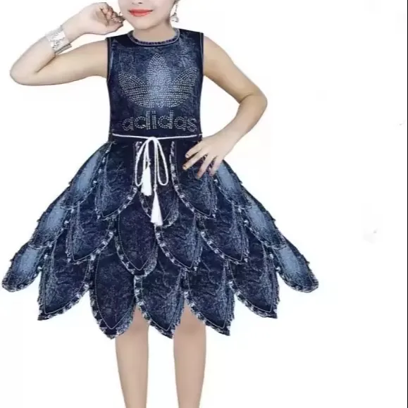 Rok Denim desain baru modis kualitas terbaik gaun anak perempuan 3-10 tahun stok barang dibuat di India