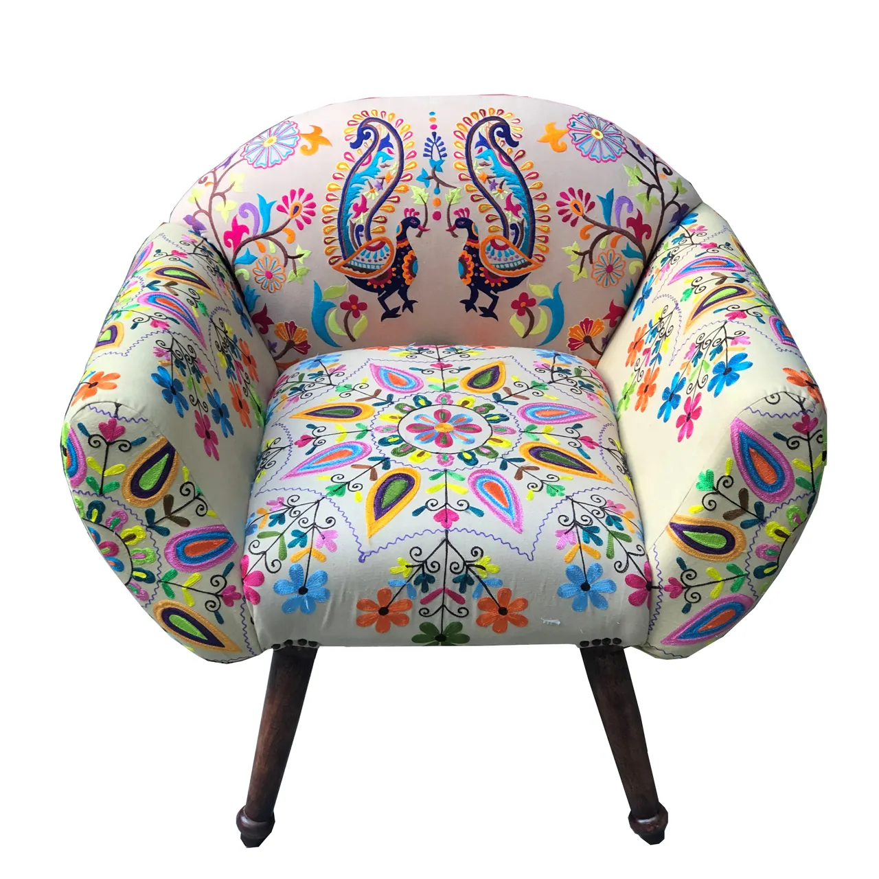 2023 New Arrivals Luxurious Multicolour Embroidered Bohemian Armchair French Furniture Home Funky Furniture Upholstered Chairs