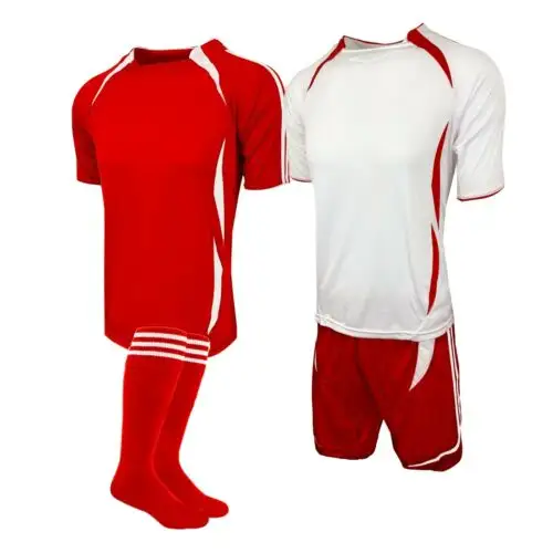 Camiseta de fútbol roja y blanca, uniforme de fútbol, ropa deportiva con logotipo personalizado, venta al por mayor