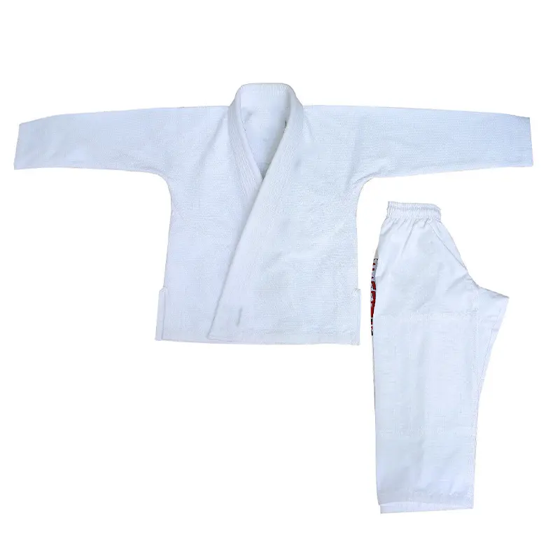 Uniforme esportivo de estudantes de poliéster e algodão branco com logotipo personalizado por atacado, uniforme leve de taekwondo e judjutsu