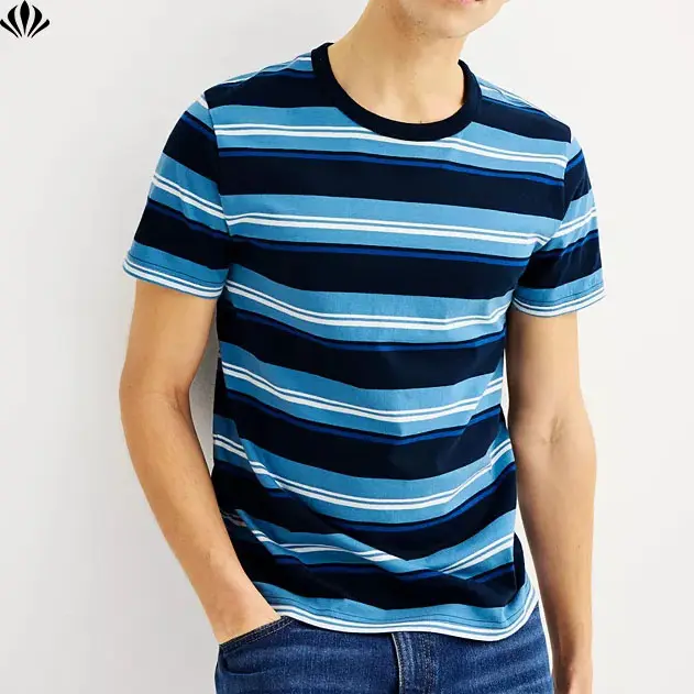 Camiseta de manga curta personalizada para homens com gola redonda listrada, camiseta de venda quente