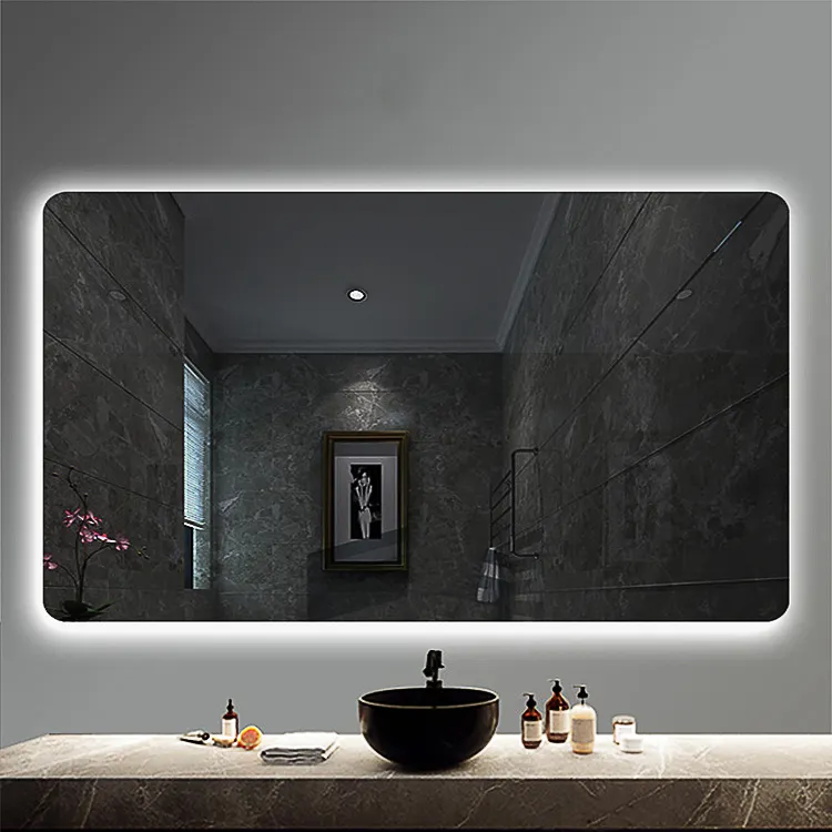 Muebles de baño Espejo rectangular con lámpara Espejo Hotel Baño Pantalla táctil Antiniebla Espejo de baño básico Redondo