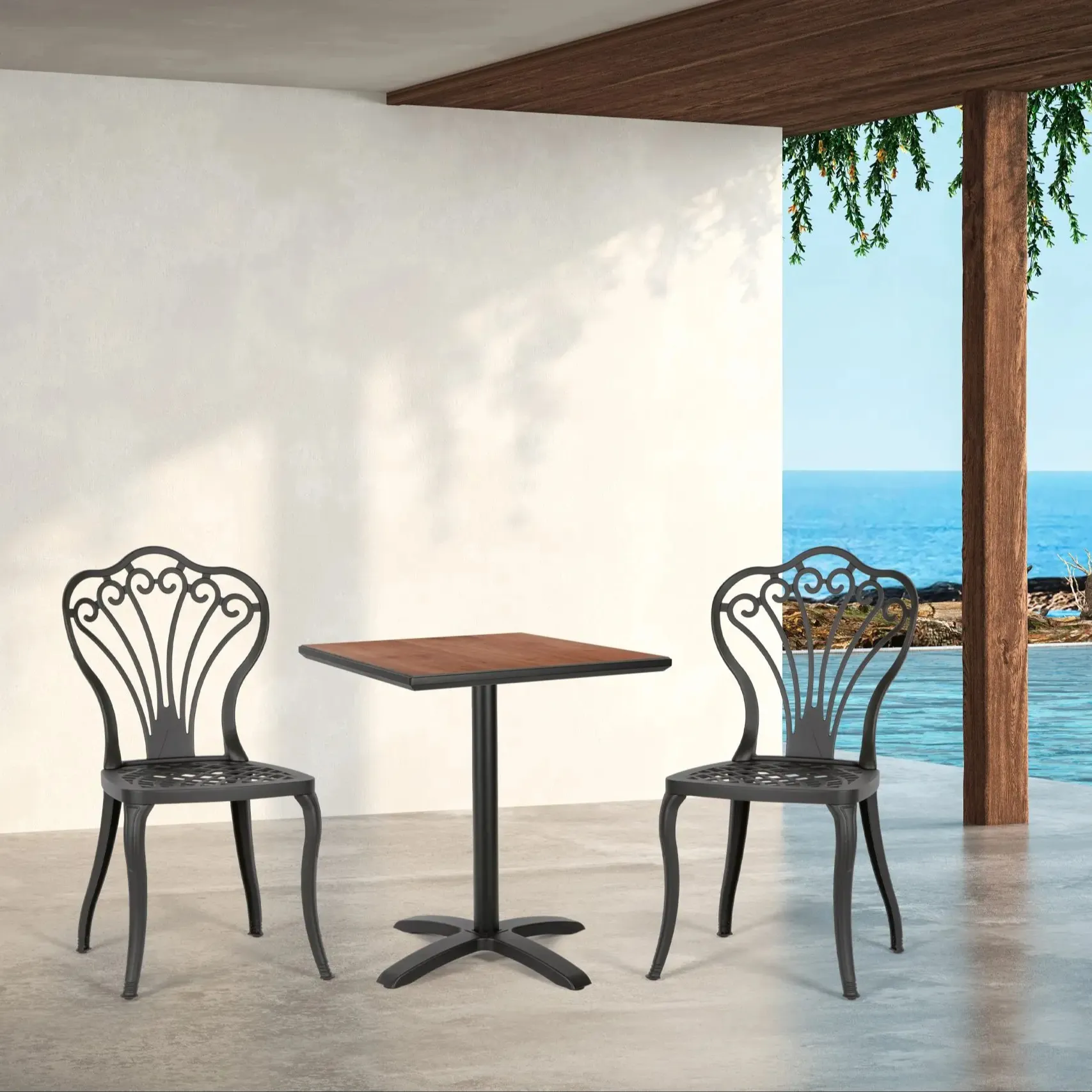 Modern açık sandalye bahçe setleri mobilya açık veranda alüminyum sandalyeler Hpl masa üstü ile restoranlar için kafenin kahve sh