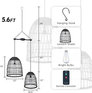 電池式ペンダントライト屋外-電池式リモコン付きライト器具を吊るす2つのシャンデリア防水 - Product Image 2