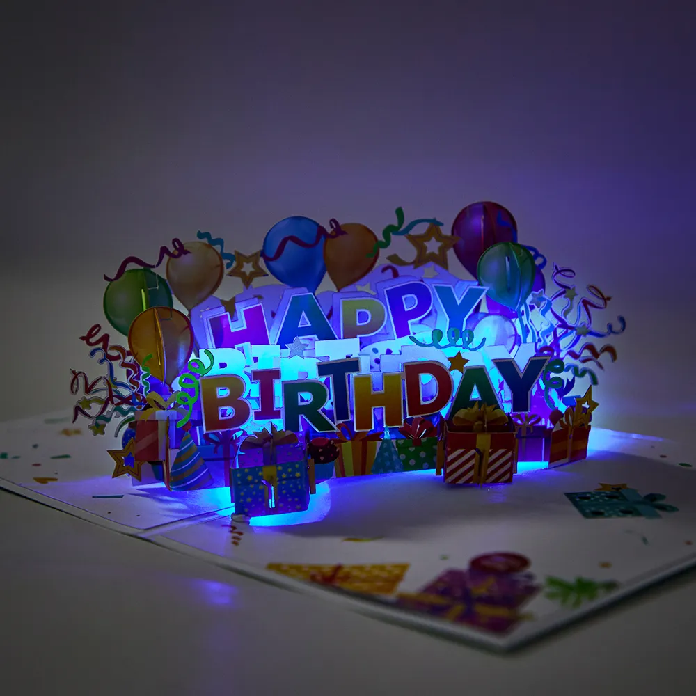Hochwertige LED-Leuchten & Musik 3D Pop Up Geschenk karten Alles Gute zum Geburtstag handgemachte Grußkarten