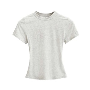 卸売夏着新しいStyl女性プリント美しいソリッドカラーTシャツ、女性のための半袖Tシャツ - Product Image 5