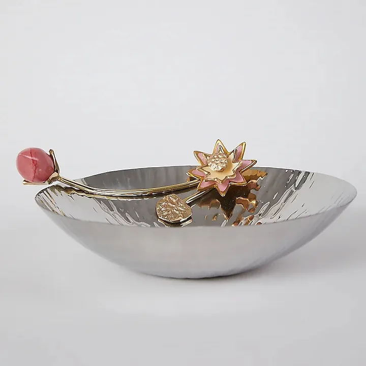 stainless steel Decorative Fruit Dish Leaf Serving Tray nut Dish hammered metal fruit bowl