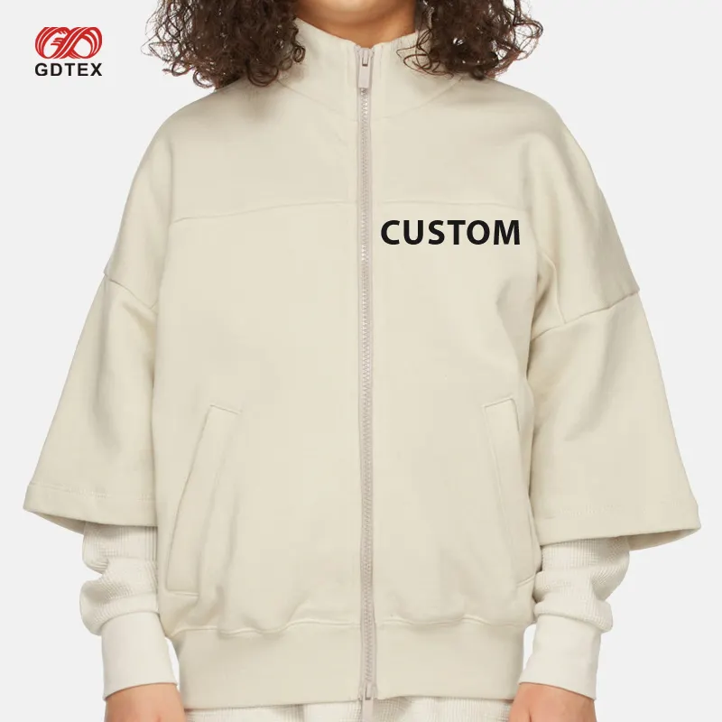 GDTEX Vintage stile francese spugna bidirezionale con cerniera colletto rialzato per bambini Beige Full Zip giacca da ragazza giacca per bambini