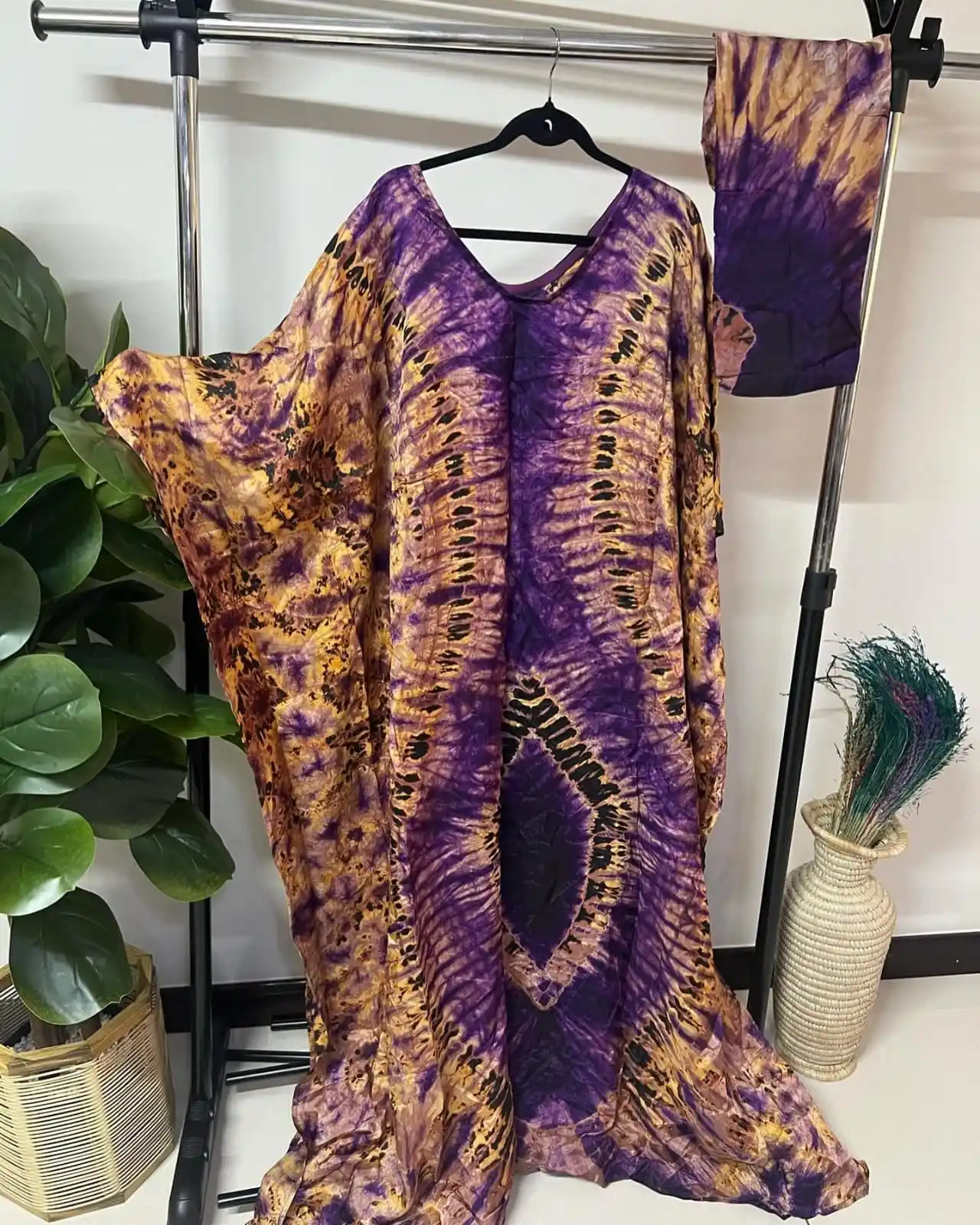 Kaftan africano de mão tie-dye com rayon, kaftan longo para mulheres, vestidos longos africanos