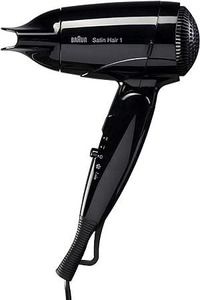 ブラウンサテンヘア1スタイル & ゴー折りたたみ式トラベルヘアドライヤーHD 130、スタイリングノズル付き1200ワット