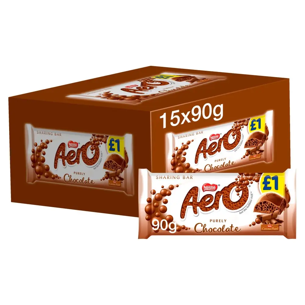 Aero Giant Chocolate Bar 90g x 15 Bar-confezione mista 5 cioccolato 5 arancia 5 menta piperita