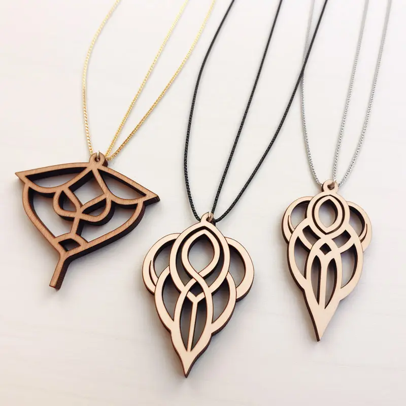 cheap bulk eco friendly logo custom pendant wooden wood laser cut necklaces