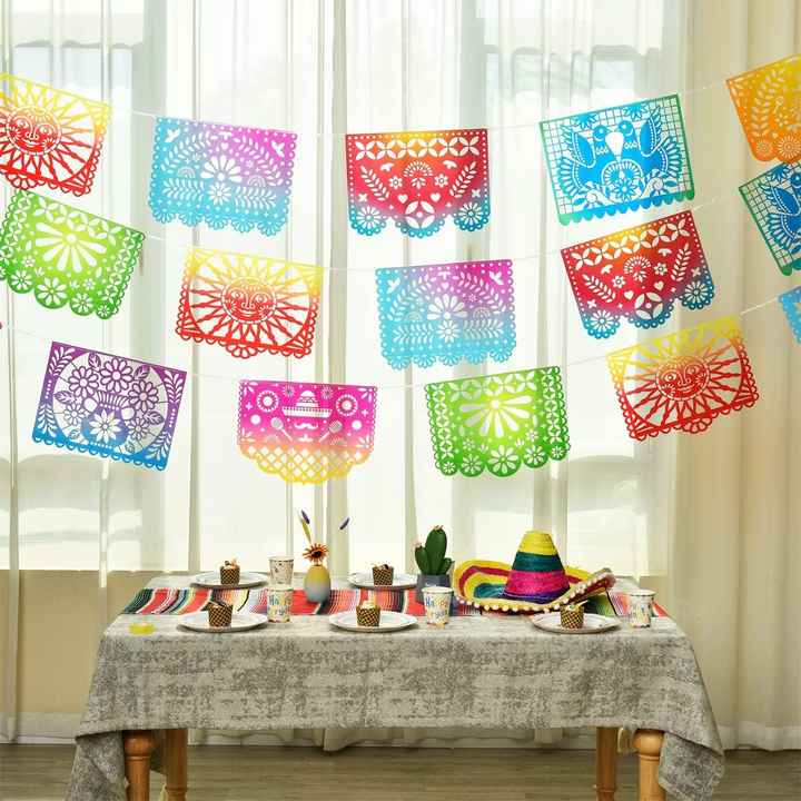 Mexican Fiesta Hanging Banners Flags Mexicano Large Plastic Papel Picado Banner for Party Decorations Supplies