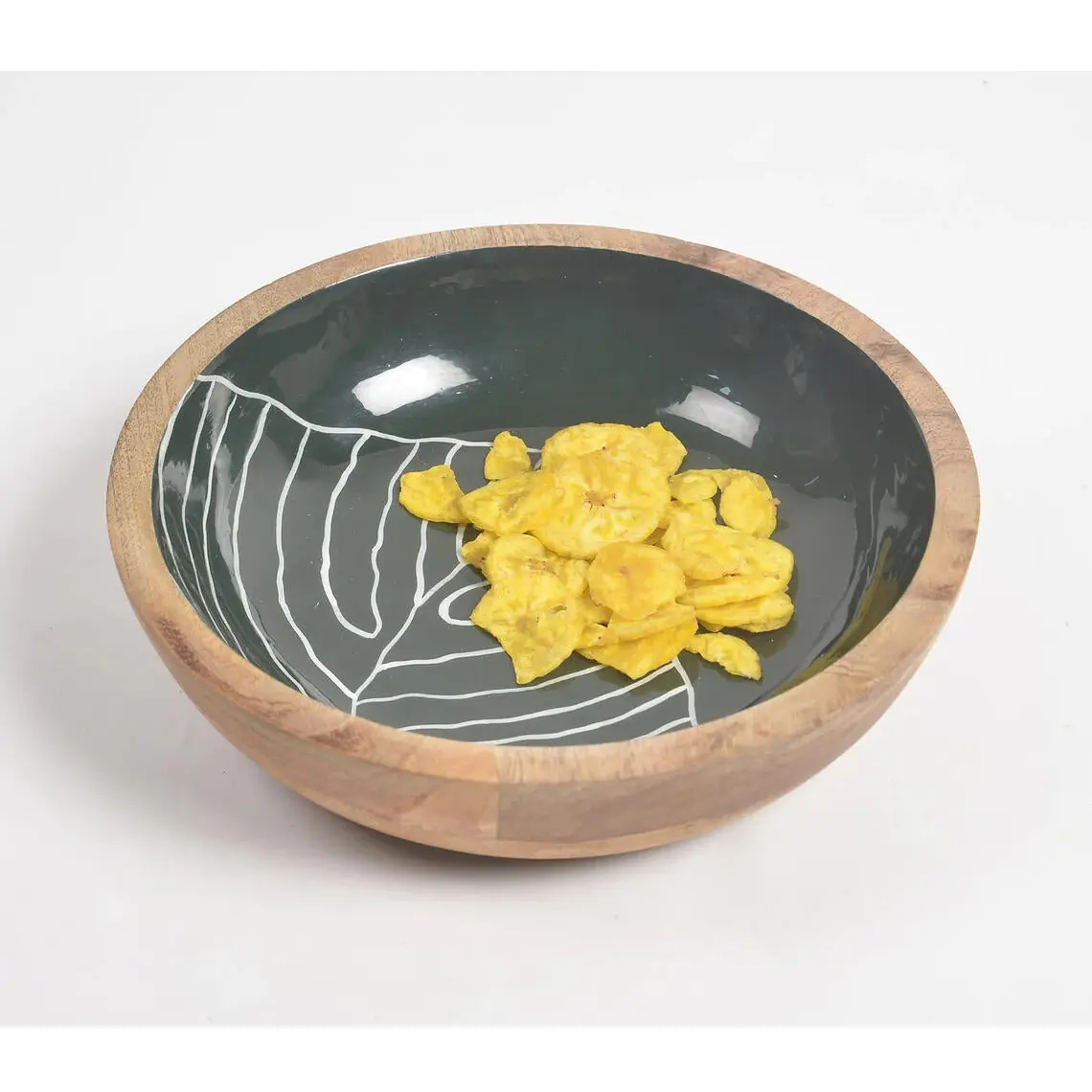 Cuenco de madera de acacia de diseñador hecho a mano con acabado esmaltado para servir deliciosas pastas y postres utilizados en casa