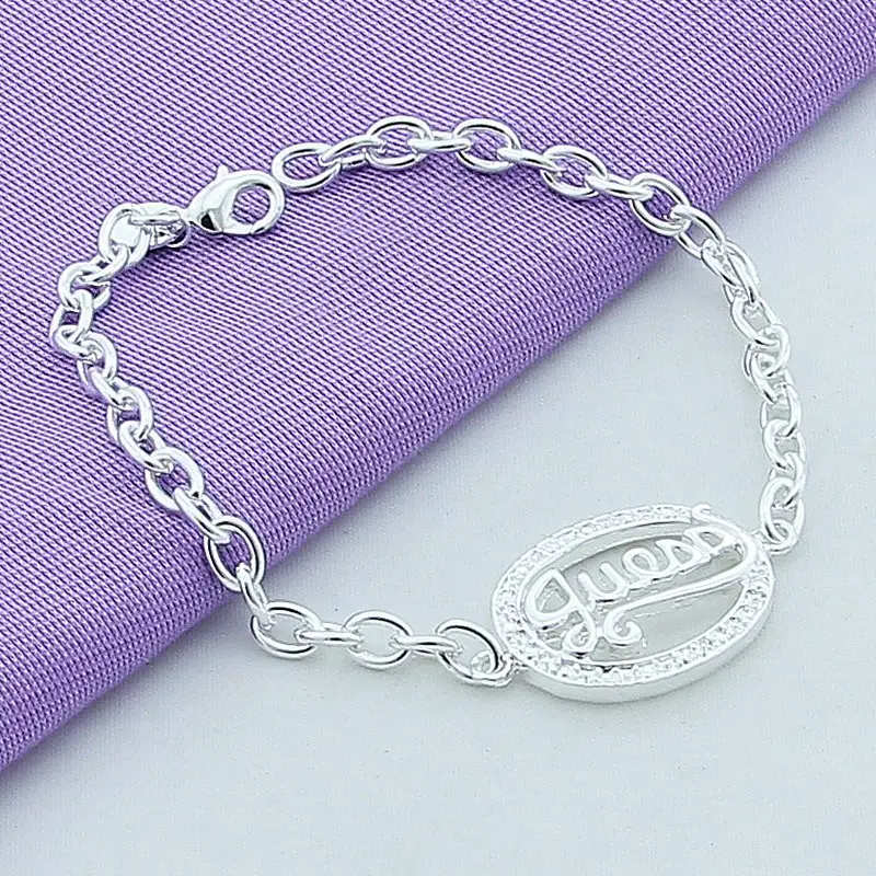 Usine Vender Vente En Gros Bijoux Argent Guess Logo Chaîne Bracelet pour Femmes Mariage Fiançailles Cadeau-Argent Sterling 925