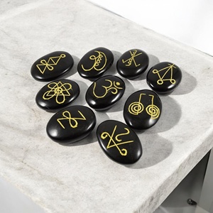Reiki ve enerji şifa için siyah turmalin sembolü taş Set meditasyon ve çakra için kutsal geometri ve manevi semboller - Product Image 4