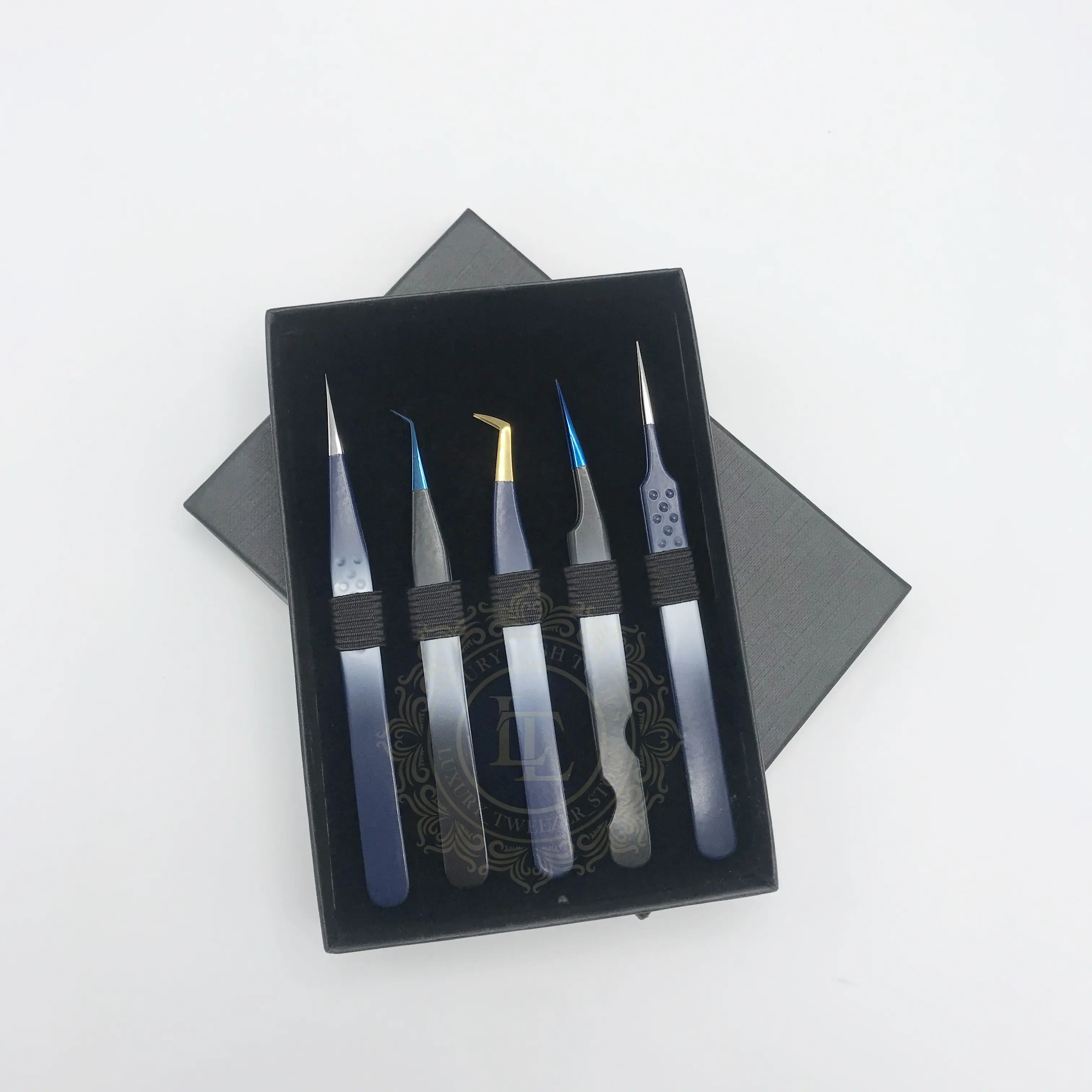 Pinzas de punta de Plasma azul con recubrimiento en polvo Ombre con embalaje Pinzas de acero inoxidable sólido Pinzas hechas a mano probadas a mano Precio bajo
