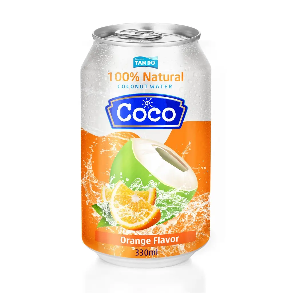 Agua de coco con bebida de sabor a naranja 100% fresca y natural-Bebida OEM-Sin azúcar-Sin conservante
