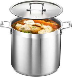 高品质重型拉丝不锈钢汤锅，带洗碗机安全盖大尺寸销售感应汤锅