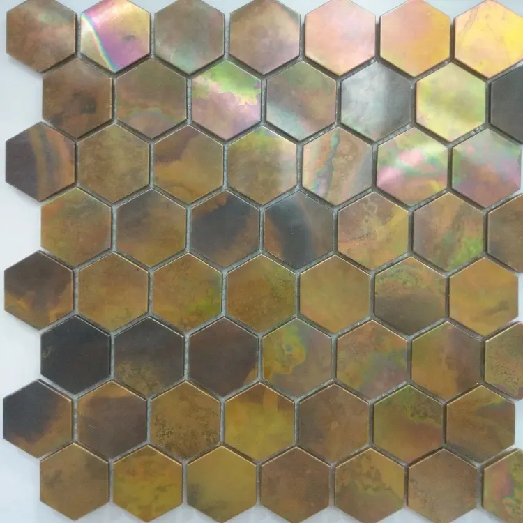 Azulejo de mosaico metálico de cobre con forma de hexágono de estilo antiguo directo de fábrica