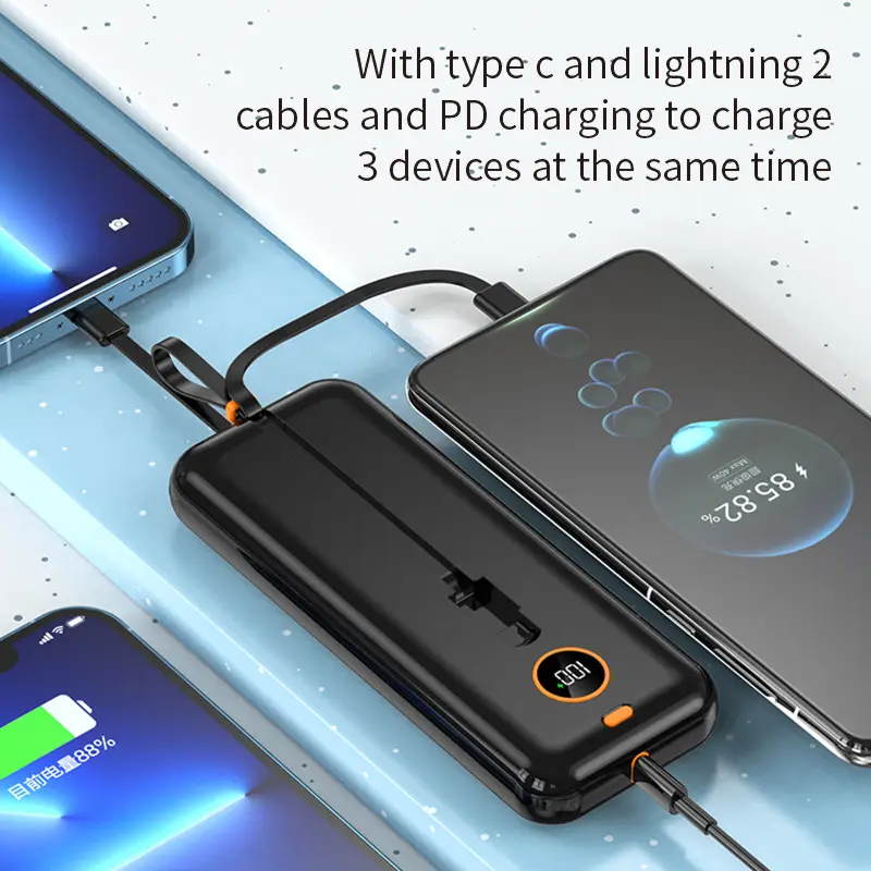 Hotriple J8 Hoge Kwaliteit 20000Mah Draagbare Pd 22.5W Super Snel Opladen Power Bank Digitale Power Display Ingebouwde Kabel Lanyard