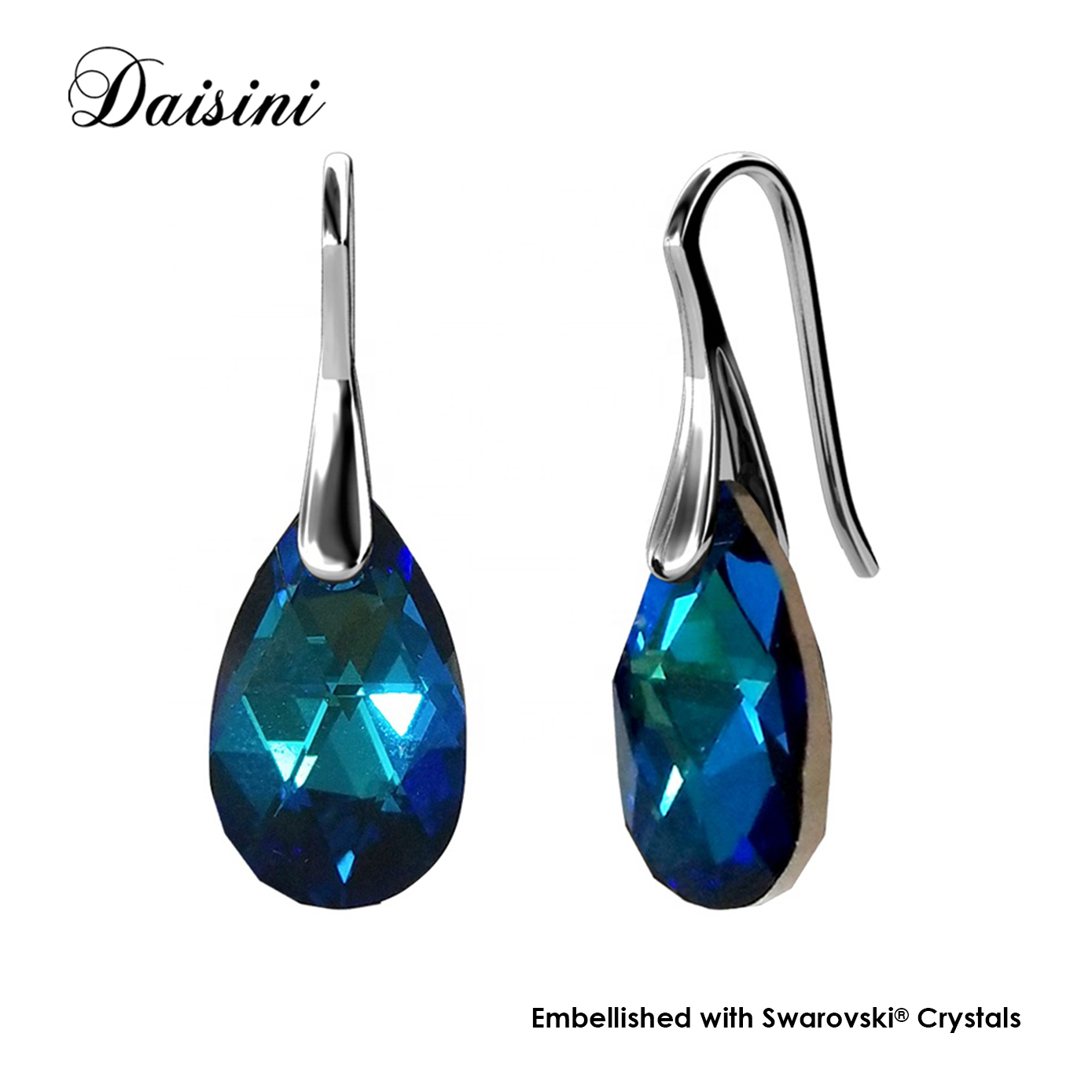 Boucles d'oreilles en laiton couleur BLEUE plaqué or blanc 18 carats