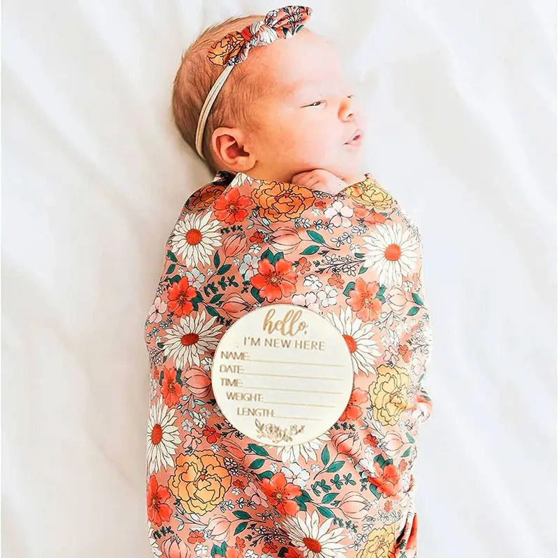 Ensemble de couverture d'emmaillotage pour bébé fille ensemble bandeau chapeau assorti ensemble de couverture florale vintage pour nouveau-né ensemble d'emmaillotage pour annonce de grossesse
