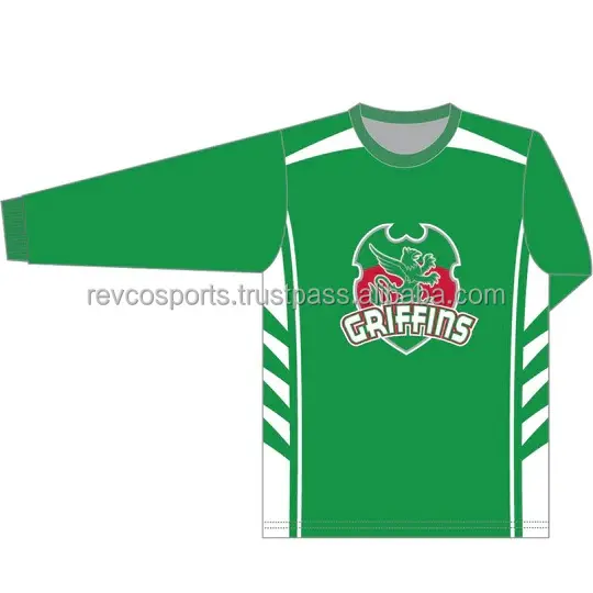 Camiseta de portero de fútbol verde, camiseta de portero de fútbol de poliéster de manga completa sublimada, camiseta de portero de fútbol de cuello redondo de alta calidad