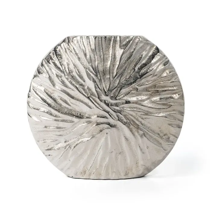 Jarrón de metal plateado Decoración de mesa Jarrón de aluminio de forma circular Estilos de jarrón de aluminio modernos