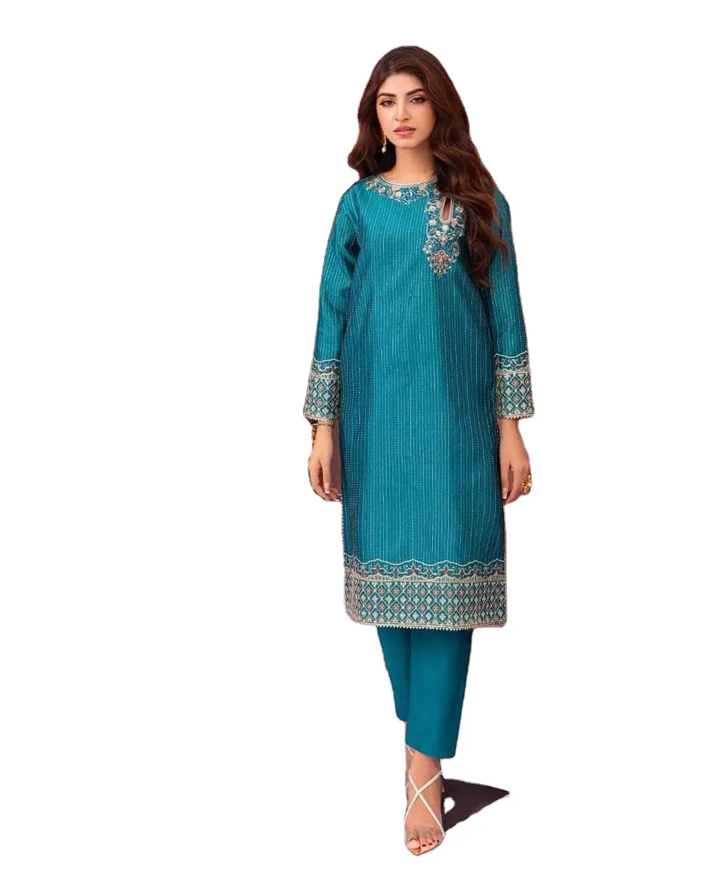Vestido casual bonito para mulheres muçulmanas tamanho personalizado com estampa bordada, vestido paquistanês para mulheres WS INTERNACIONAL
