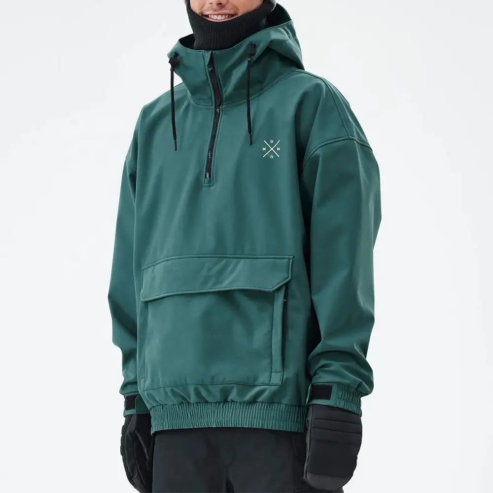 Personalizado a prueba de viento con capucha verde chaqueta de esquí Cálido impermeable hombres chaqueta de snowboard OEM bolsillos baratos