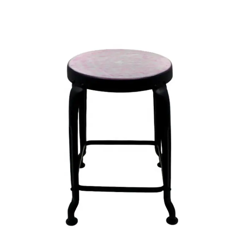 Black Colour And Top Printed iron 4 Legs Stool Bar Stool & Ottomans For Living Room Furniture And Home Furniture