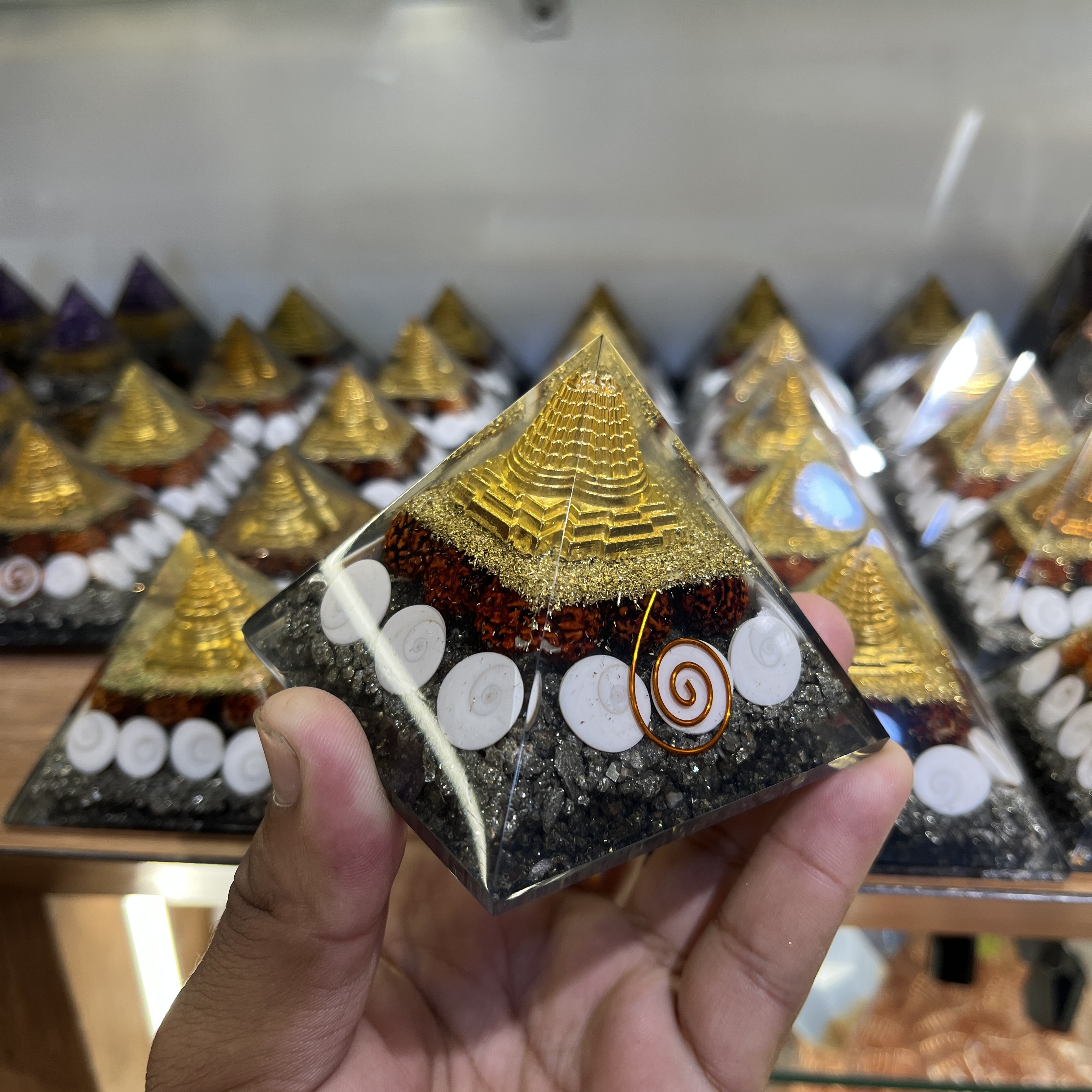 Orgone Pyramid With Golden Shree Yantra