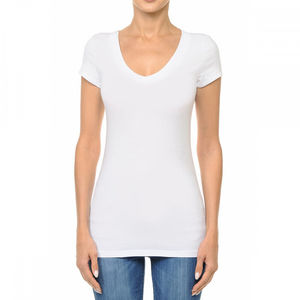 Camisetas básicas personalizadas, camisetas para mujer con estampado blanco en blanco, Camiseta lisa de verano, camisetas de algodón con cuello en V profundo para mujer, camisetas esenciales - Product Image 5
