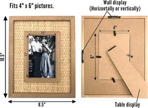 Marco DE FOTOS creativo de ratán y madera estilo playa costero bohemio 4x6 con soporte de mesa y pantalla de montaje en pared