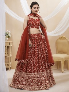 เซ็ตผ้าจอร์เจียปักเลื่อมสำหรับเสื้อผ้าอินเดียชุดโชลี่ lehenga จากผู้ค้าส่งอินเดีย - Product Image 4