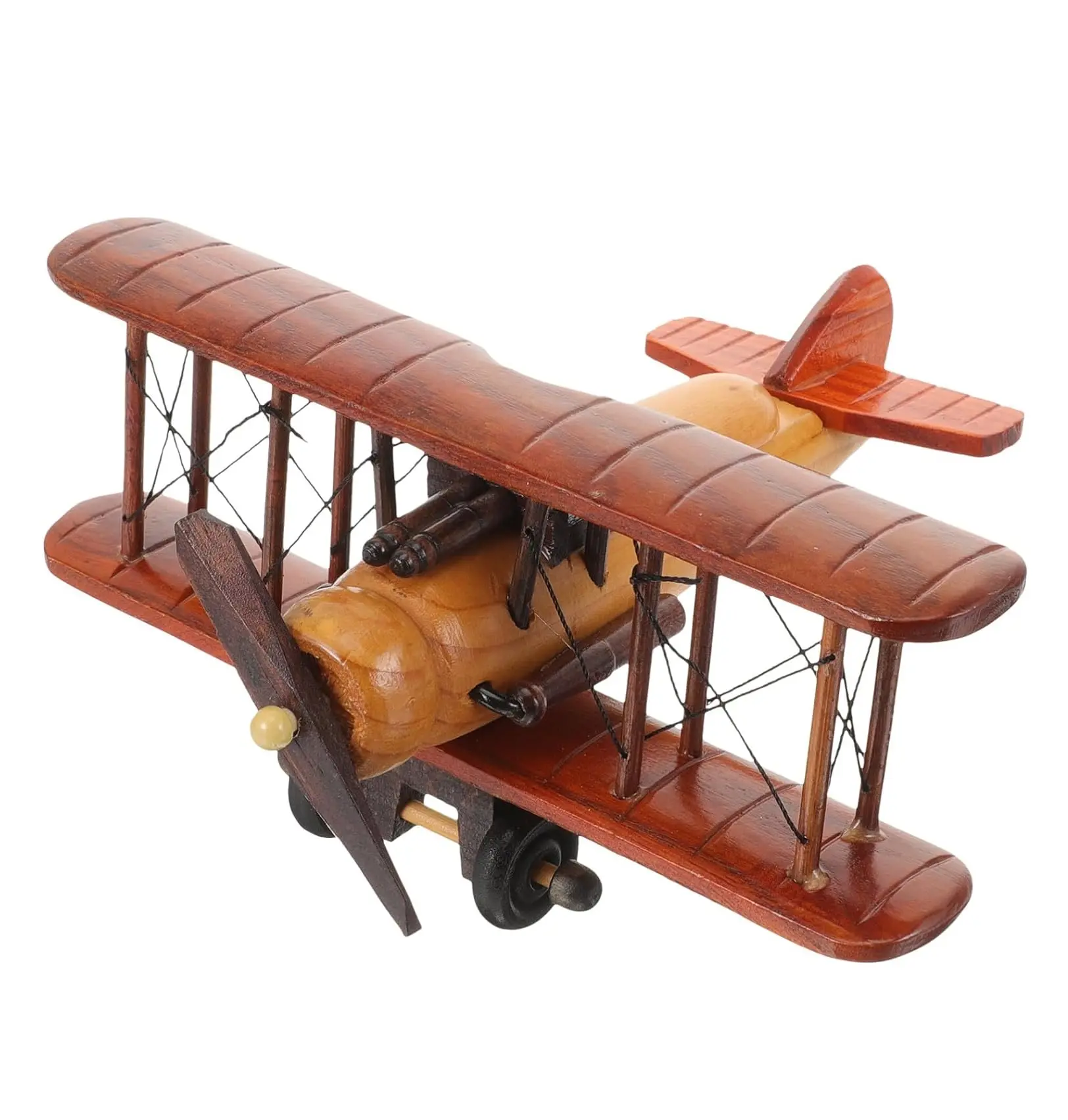 Modelo de avión de madera Avión vintage Artesanía de madera Figuras de avión retro Hélice Decoración de avión Avión de madera Escritorio