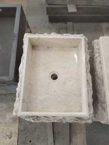 天然石材大理石水槽奶油矩形乡村石材浴室水槽尺寸50x40x12厘米浴室家具