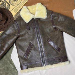 Best Style Brown Winter B3 Bomber Shearling <strong>Jacket</strong> Men Plus Size 3XL Natural Thick Sheepskin Aviation Genuine Leather Coat - Product Image 2