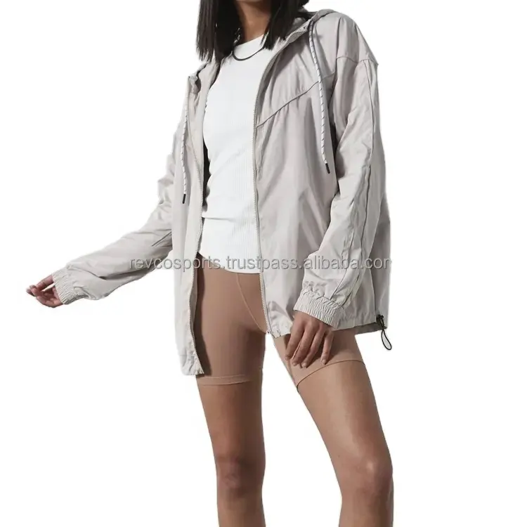Giacche sportive da donna Bomber con cerniera intera 100% Nylon leggero antivento giacca da donna con cappuccio alla moda felpe con cappuccio